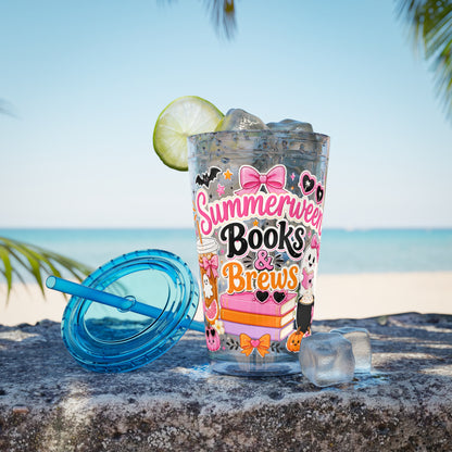 Summerween Books & Brews Tumbler — 16oz Straw Cup for Book Lovers