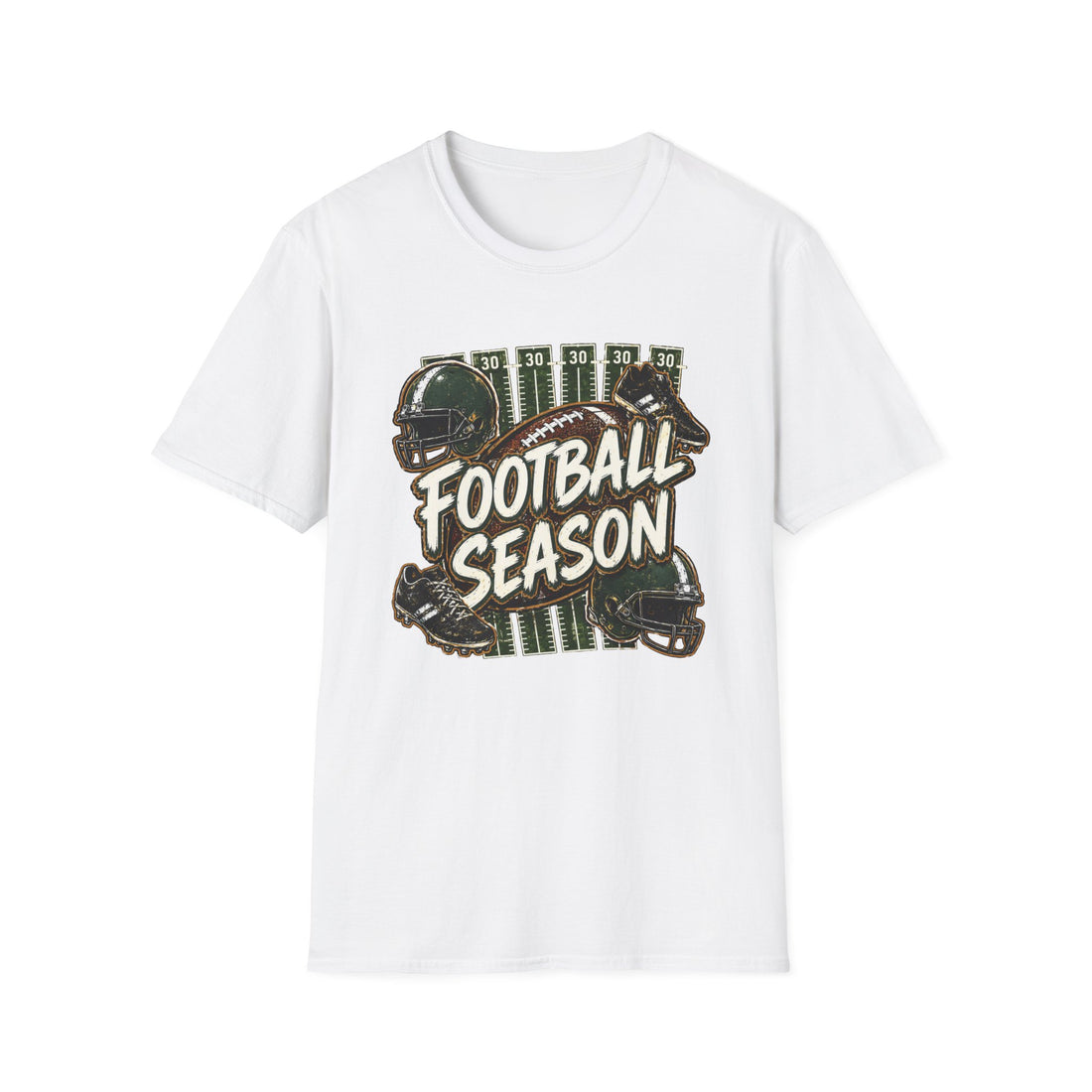 Vintage Football Season Graphic Tee Helmet & Ball Design