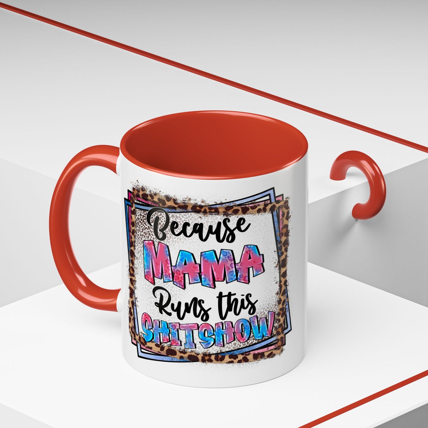 Mama Runs This Shitshow Accent Coffee Mug — Leopard & Watercolor Mom Gift (11/15oz)