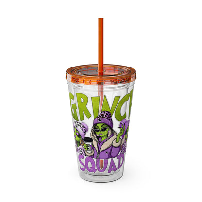 Grinch Squad 16oz Tumbler with Straw — Holiday Party Drink Cup