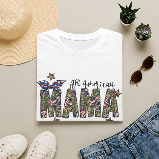 All American Mama T-Shirt — Patriotic Floral USA Mom Tee