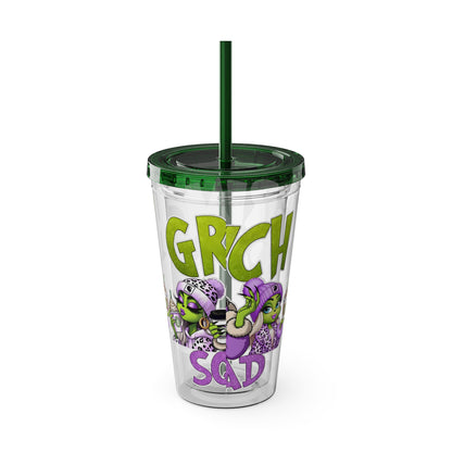Grinch Squad 16oz Tumbler with Straw — Holiday Party Drink Cup
