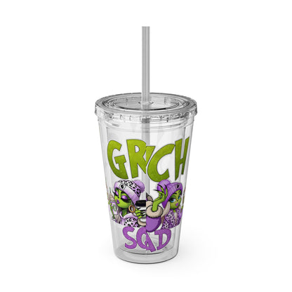 Grinch Squad 16oz Tumbler with Straw — Holiday Party Drink Cup