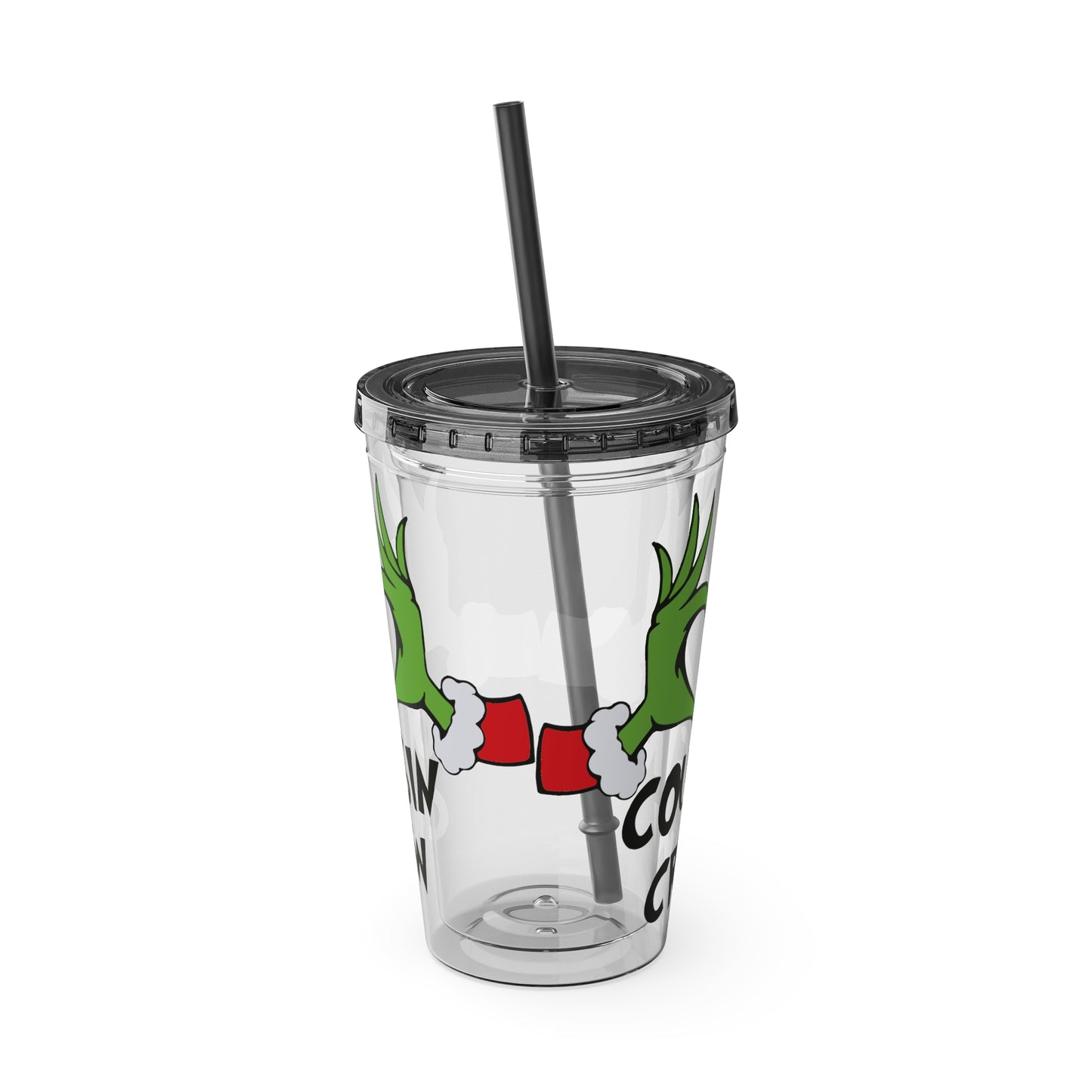 Tumbler — Cousin Crew Holiday Grinch Hands 16oz Straw Cup