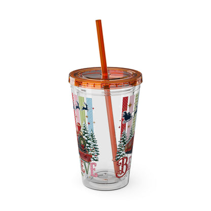 Believe Holiday Tumbler — Christmas Train 16oz Straw Cup