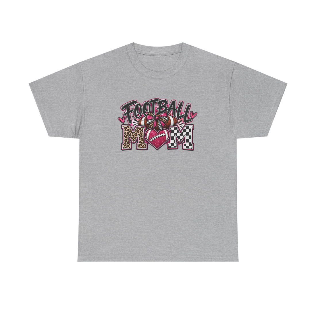 Football Mom T-Shirt — Leopard & Checker Heart Design