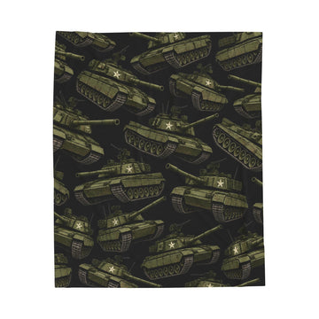 Military Tank Pattern Velveteen Plush Blanket — Cozy Army-Themed Throw for Kids & Veterans