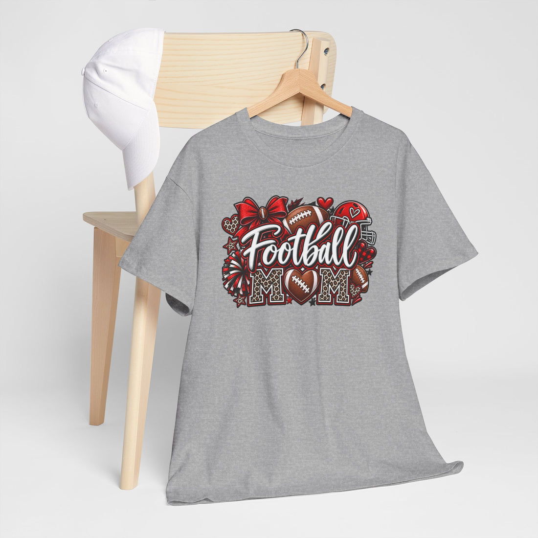 Football Mom T-Shirt — Cheerful Red Heart & Football Design