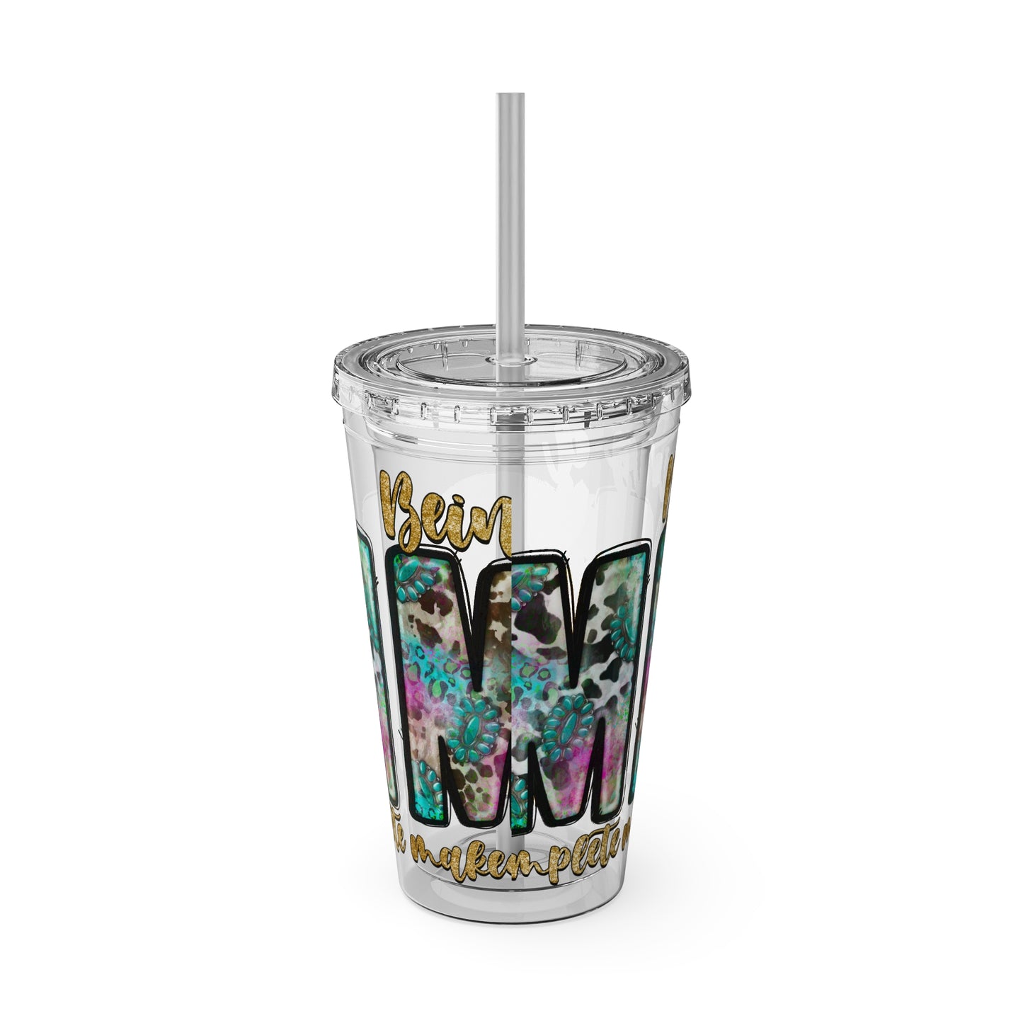 16oz Tumbler with Straw - "Being You" Floral Skull Cold Drink Cup Sunsplash Skull & Sunflower