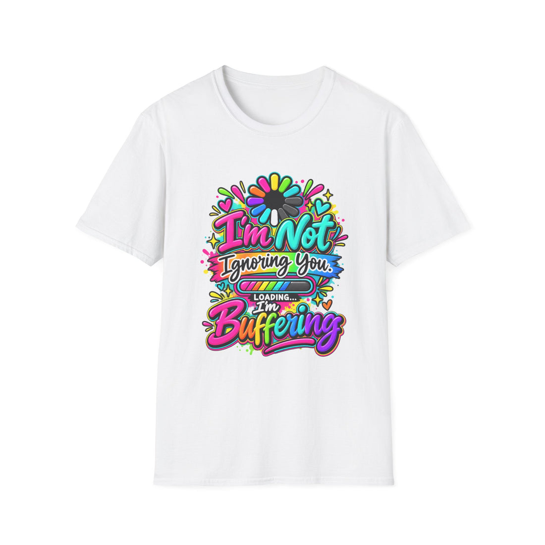 Retro Tech Humor Tee I'm Not Ignoring You I'm Buffering T-Shirt — Colorful