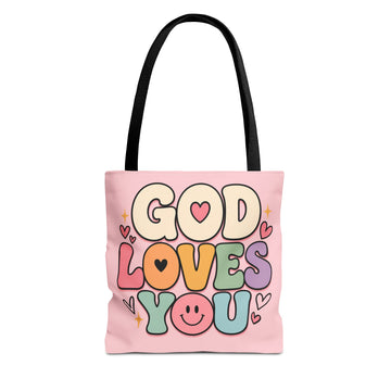 God Loves You Tote Bag — Cute Pastel Faith Tote for Christians