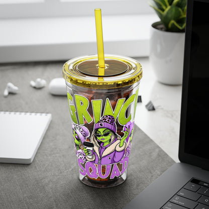 Grinch Squad 16oz Tumbler with Straw — Holiday Party Drink Cup