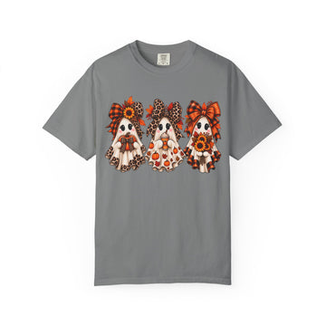 Halloween Ghost Trio T-Shirt — Fall Plaid & Leopard Dog Graphic