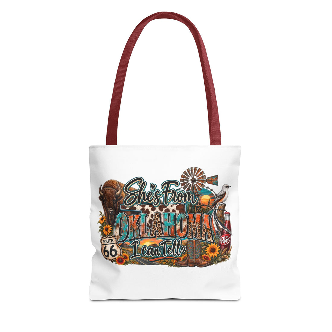 She's From Oklahoma Tote Bag — Rustic Route 66 Cowgirl Graphic Tote