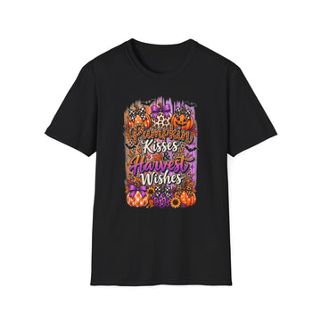 Pumpkin Kisses & Harvest Wishes T-Shirt — Halloween Pumpkin Leopard Graphic