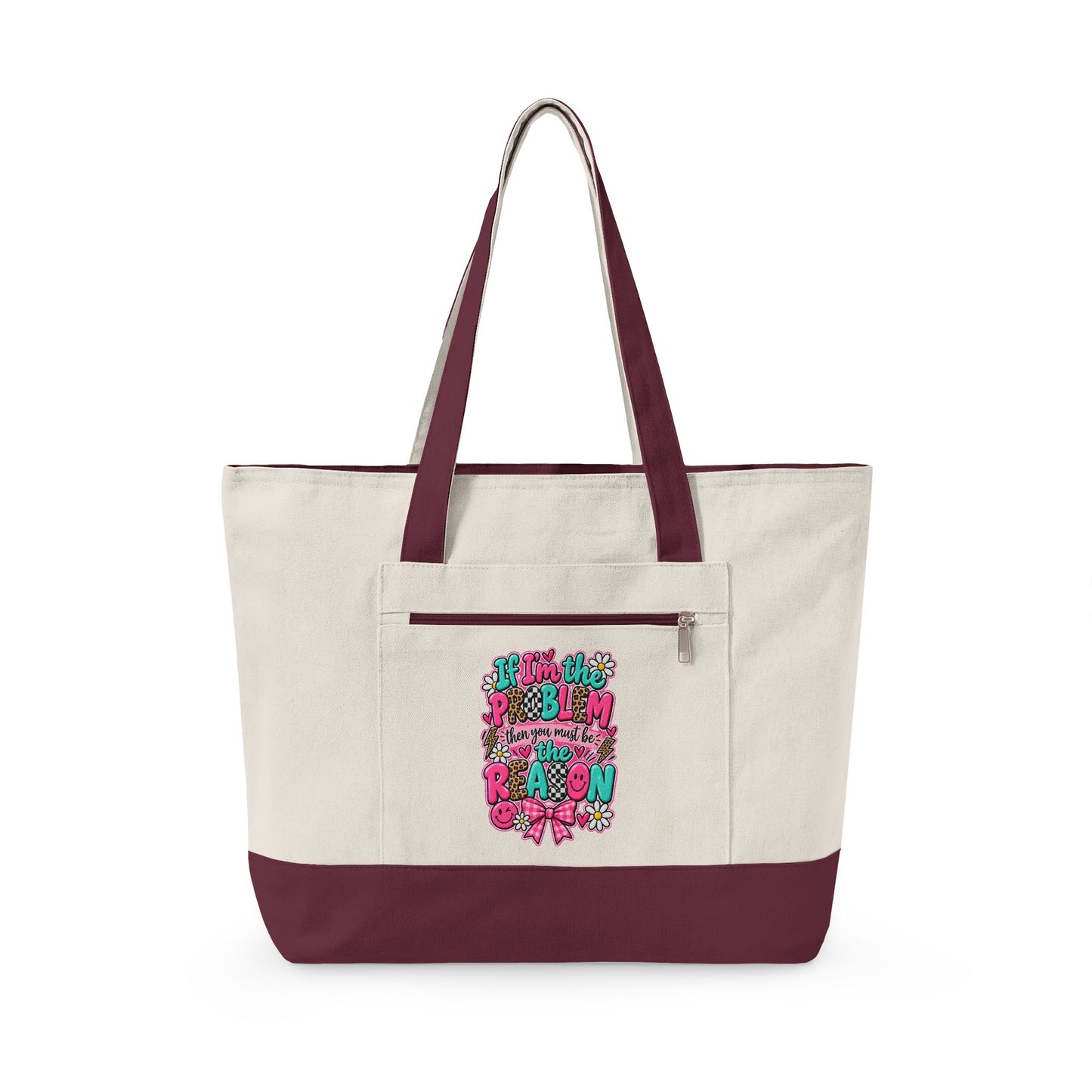 Canvas Tote Bag — Floral 'All You Need Is Love' Zippered Shopper