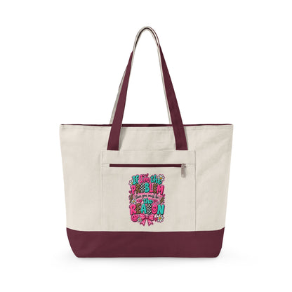 Canvas Tote Bag — Floral 'All You Need Is Love' Zippered Shopper