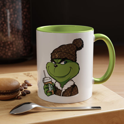 Grinch Luxury Winter Coffee Mug – Designer Beanie & Holiday Drink Cartoon (11/15oz)