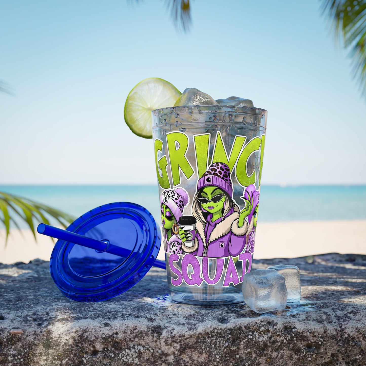 Grinch Squad 16oz Tumbler with Straw — Holiday Party Drink Cup