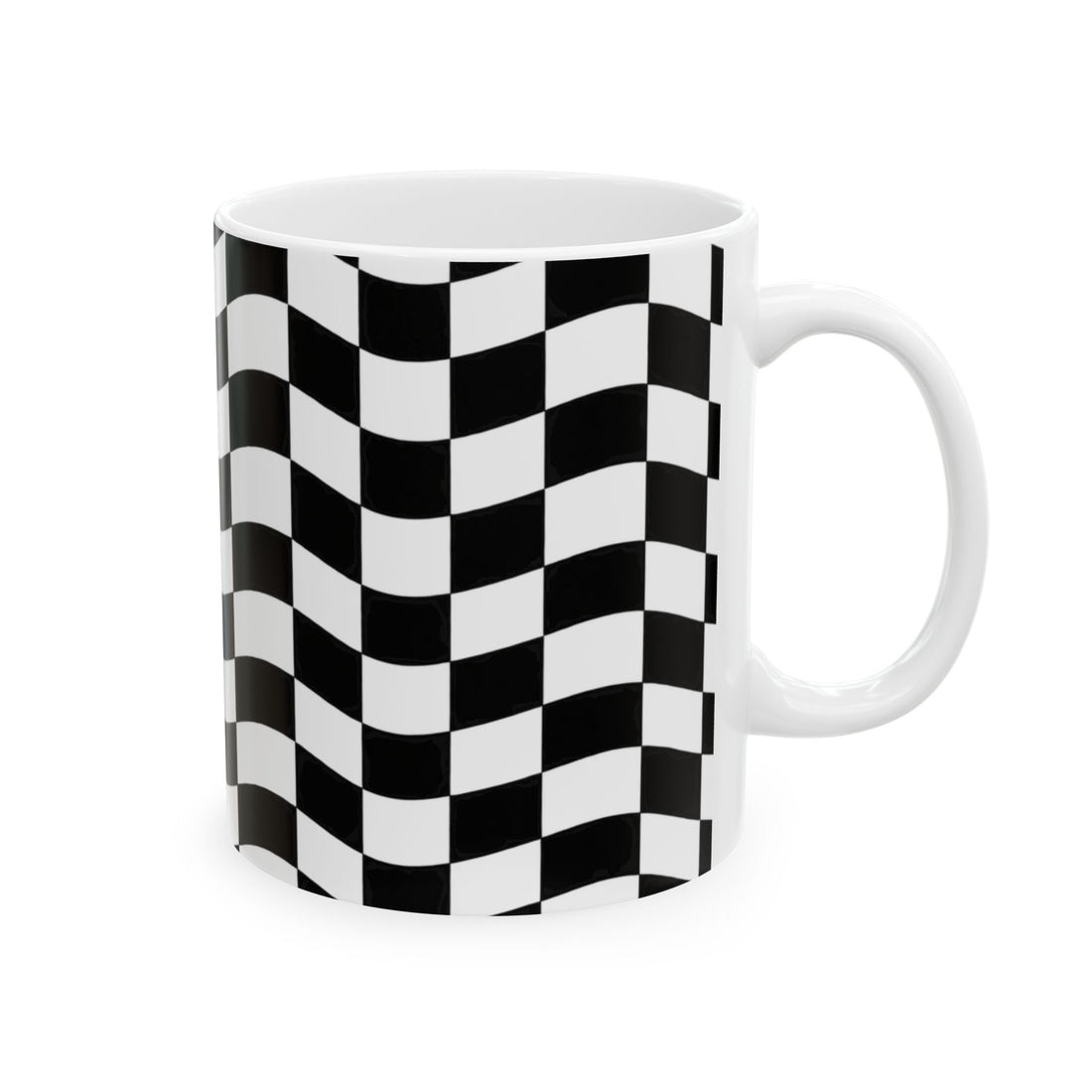 Checkered Pattern Ceramic Mug — Black White Racing Flag Coffee Cup (11oz, 15oz)