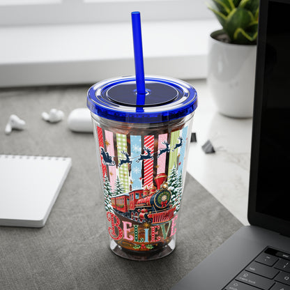 Believe Holiday Tumbler — Christmas Train 16oz Straw Cup