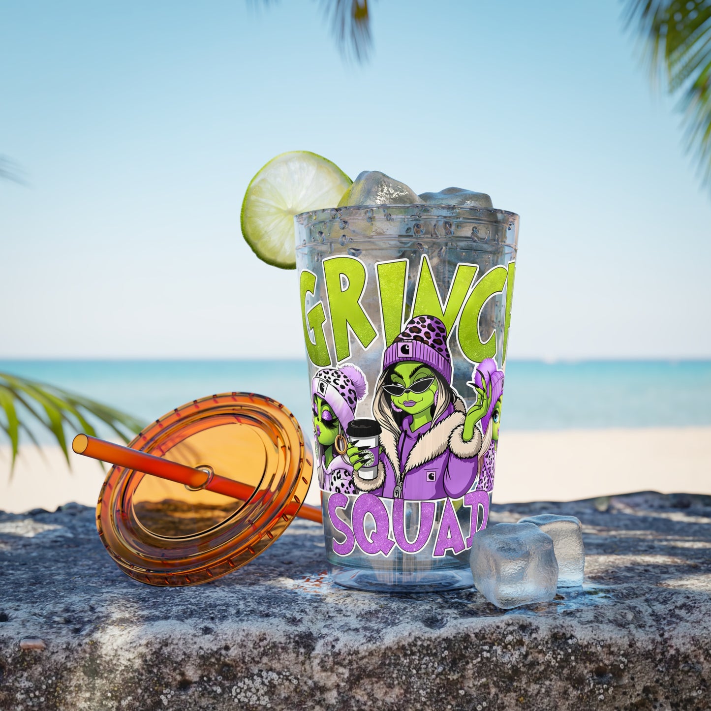 Grinch Squad 16oz Tumbler with Straw — Holiday Party Drink Cup