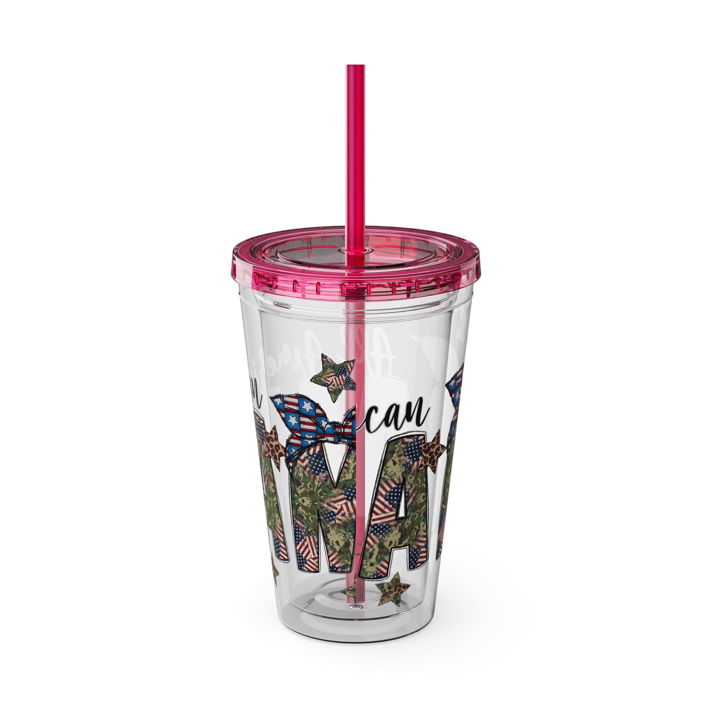 Patriotic Mama 16oz Tumbler with Straw — All American Floral Flag Design
