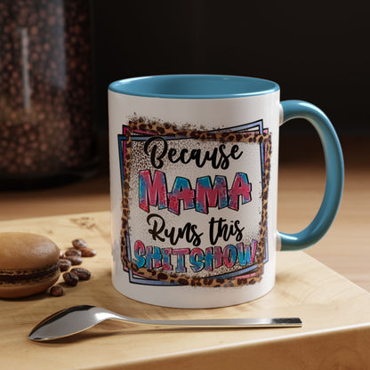 Mama Runs This Shitshow Accent Coffee Mug — Leopard & Watercolor Mom Gift (11/15oz)