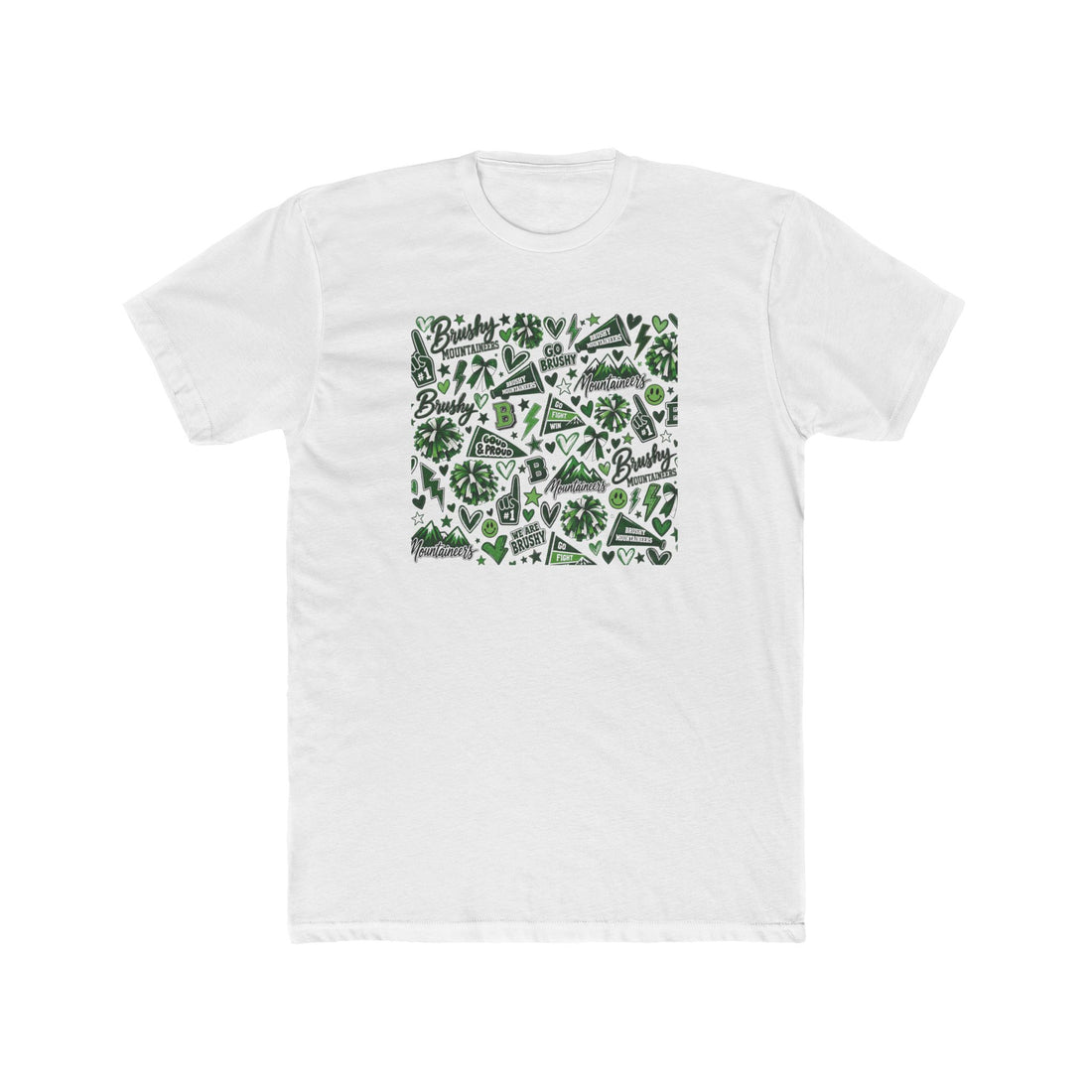 Brushy Mountaineers School Spirt Tee — Green Clover Pocket & Back Graphic