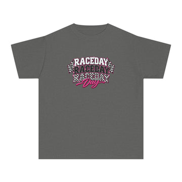 Raceday Tee — Kids Racing Graphic Shirt ("Raceday" Checkerboard Design) Youth