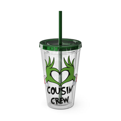 Tumbler — Cousin Crew Holiday Grinch Hands 16oz Straw Cup