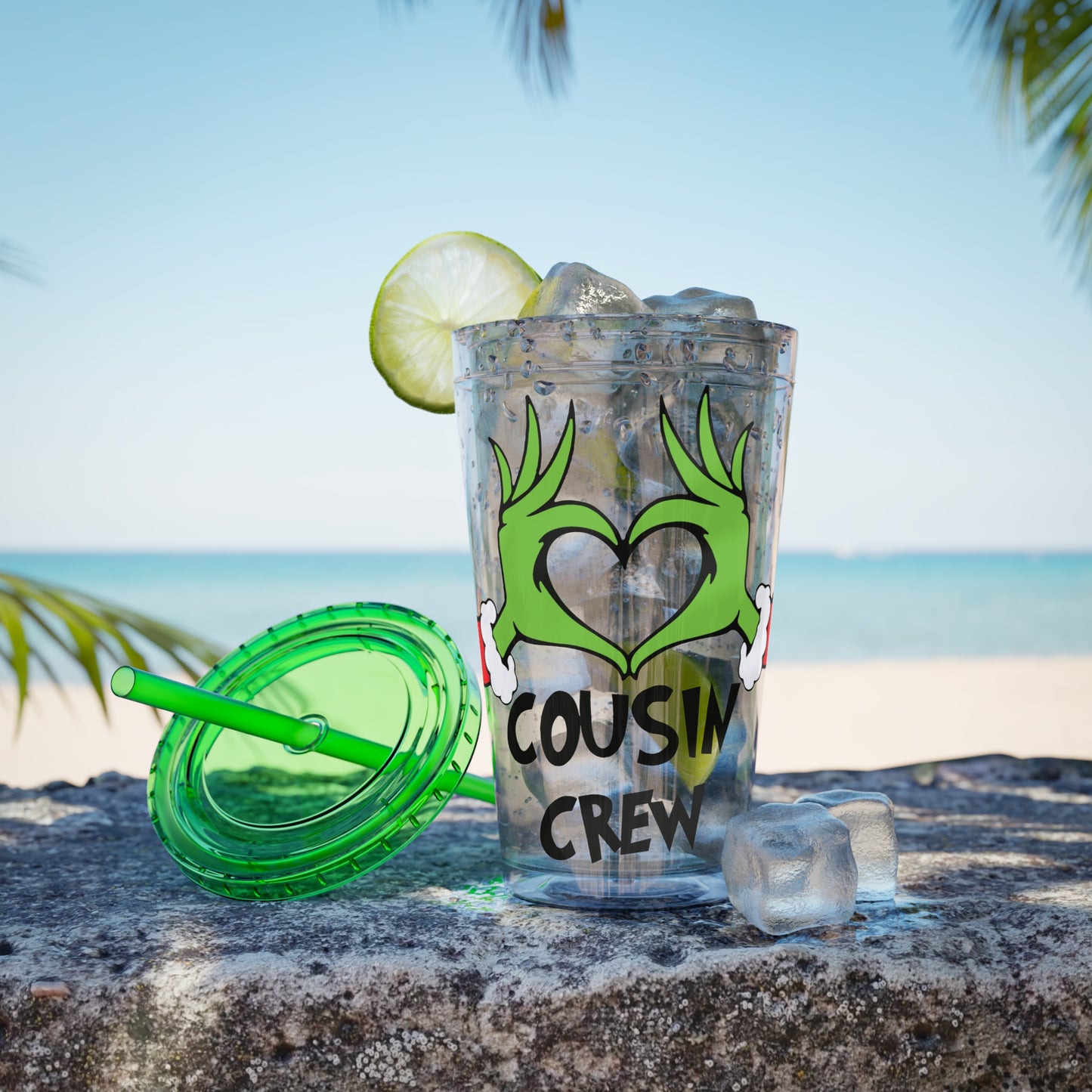 Tumbler — Cousin Crew Holiday Grinch Hands 16oz Straw Cup