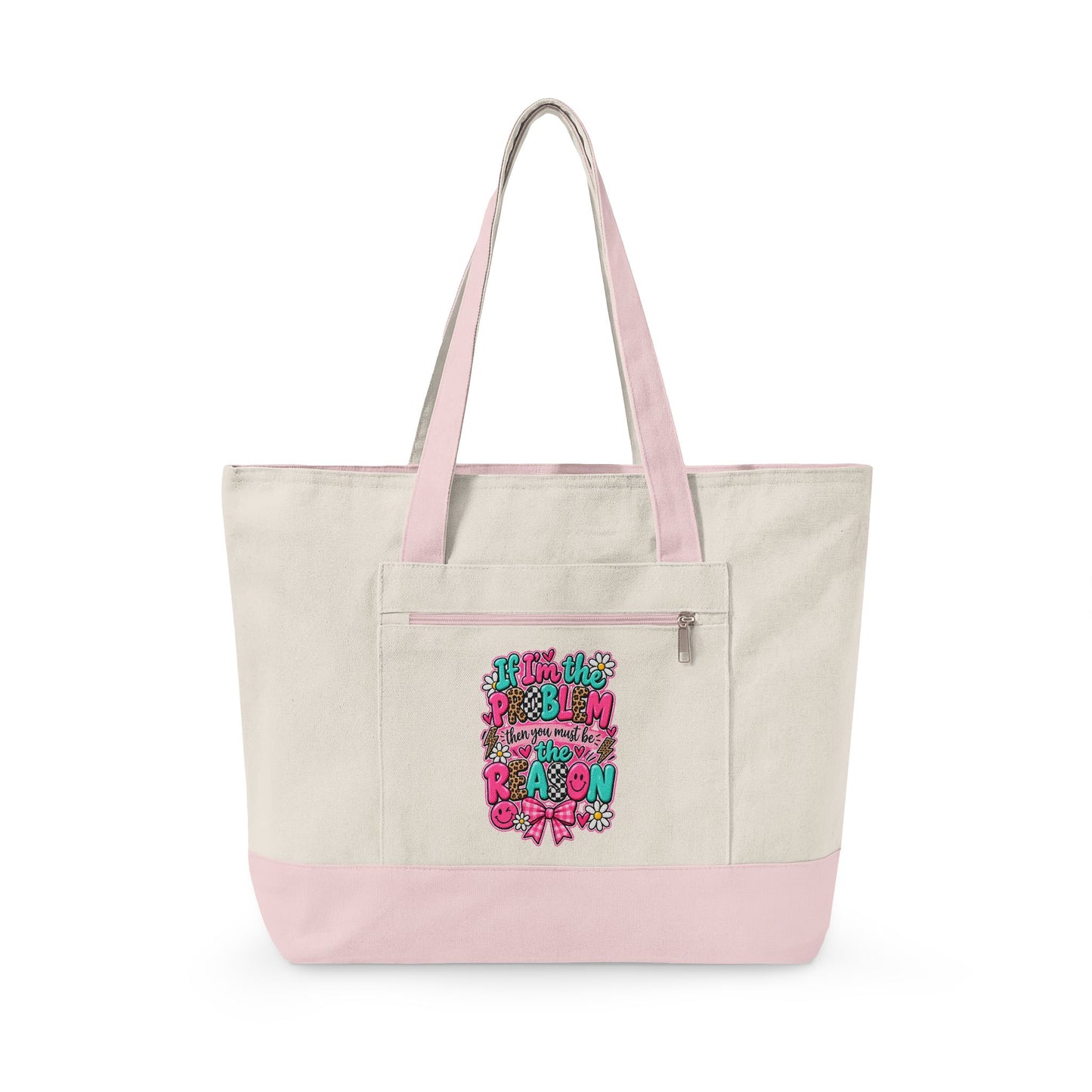Canvas Tote Bag — Floral 'All You Need Is Love' Zippered Shopper
