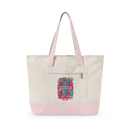 Canvas Tote Bag — Floral 'All You Need Is Love' Zippered Shopper