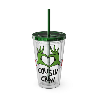 Tumbler — Cousin Crew Holiday Grinch Hands 16oz Straw Cup