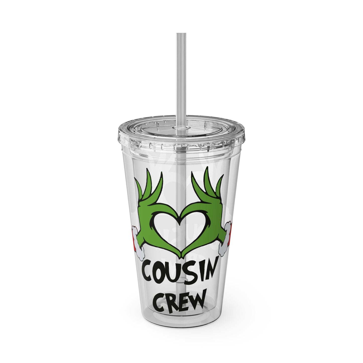 Tumbler — Cousin Crew Holiday Grinch Hands 16oz Straw Cup