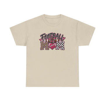 Football Mom T-Shirt — Leopard & Checker Heart Design