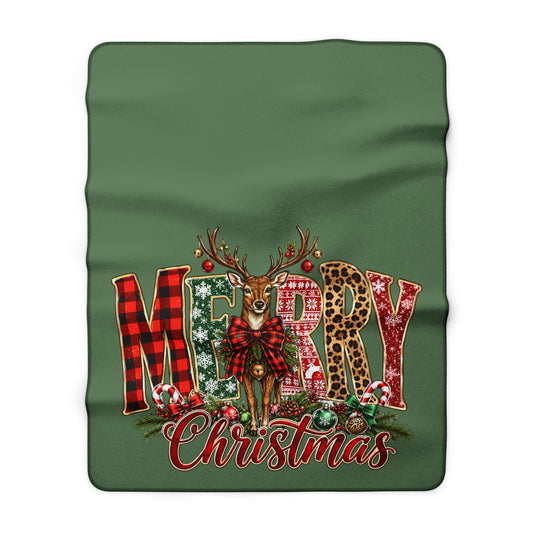 Merry Christmas Blanket – Festive Plaid & Leopard Deer Holiday Throw