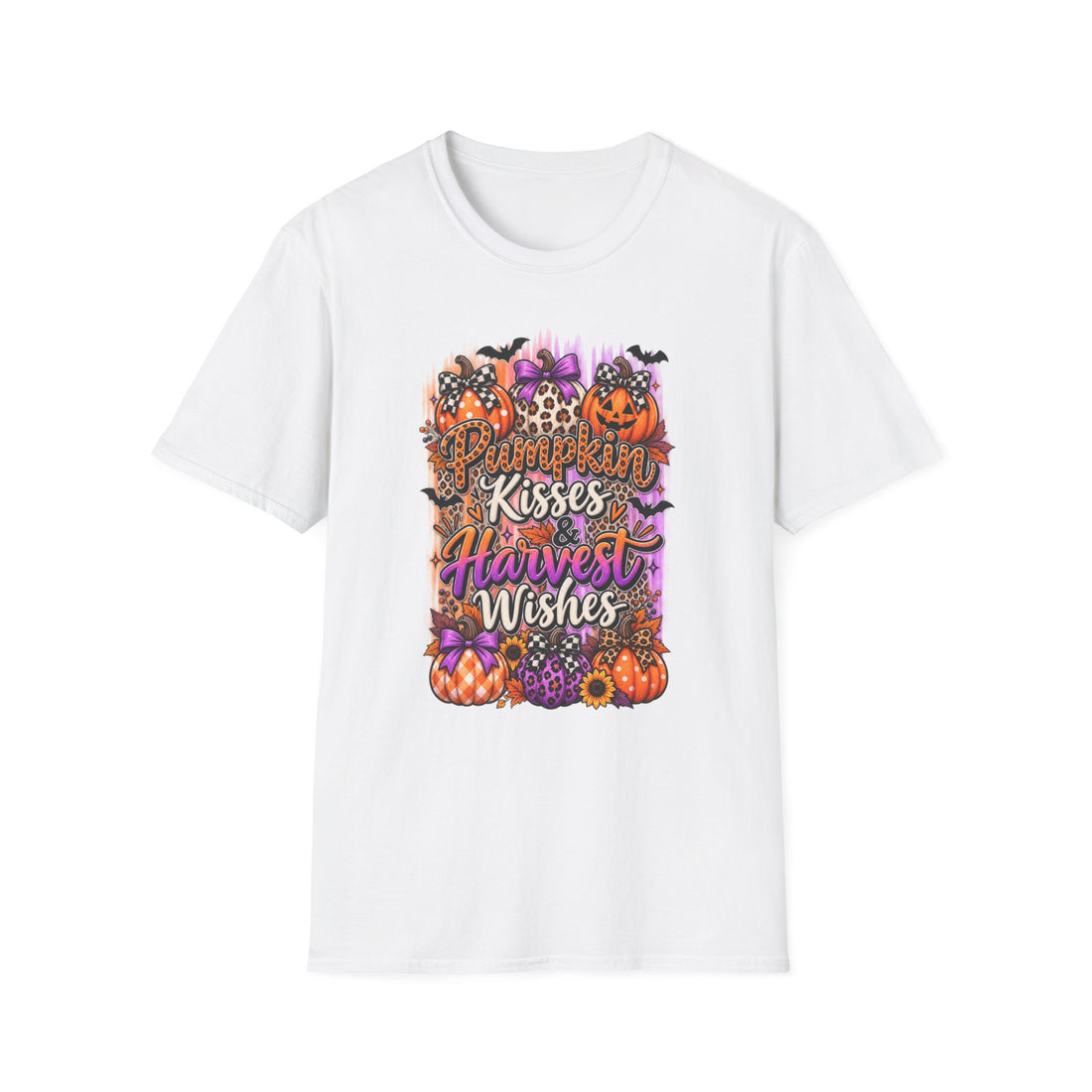 Pumpkin Kisses & Harvest Wishes T-Shirt — Halloween Pumpkin Leopard Graphic