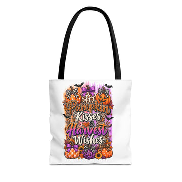 Halloween Pumpkin Tote Bag — "Pumpkin Kisses & Harvest Wishes" Fall Market Bag