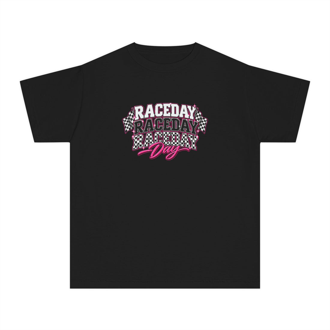 Raceday Tee — Kids Racing Graphic Shirt ("Raceday" Checkerboard Design) Youth