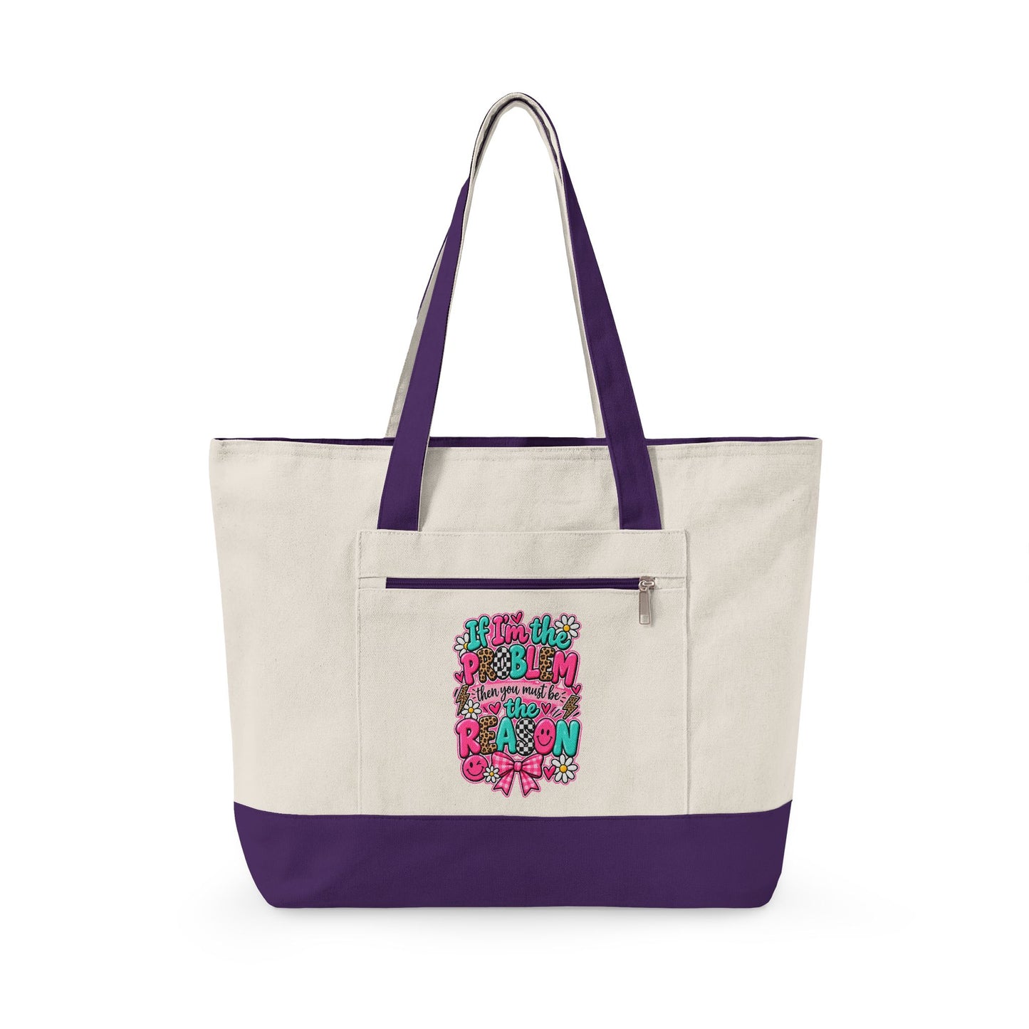 Canvas Tote Bag — Floral 'All You Need Is Love' Zippered Shopper