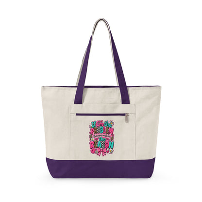 Canvas Tote Bag — Floral 'All You Need Is Love' Zippered Shopper