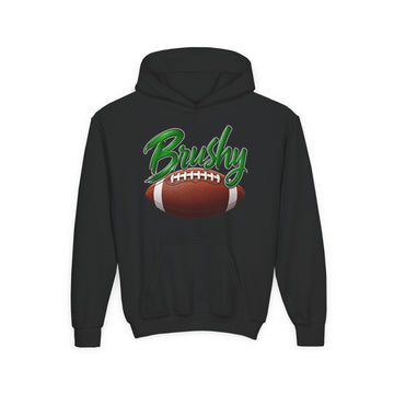 Youth Football Hoodie — "Brushy" Script with Football Graphic