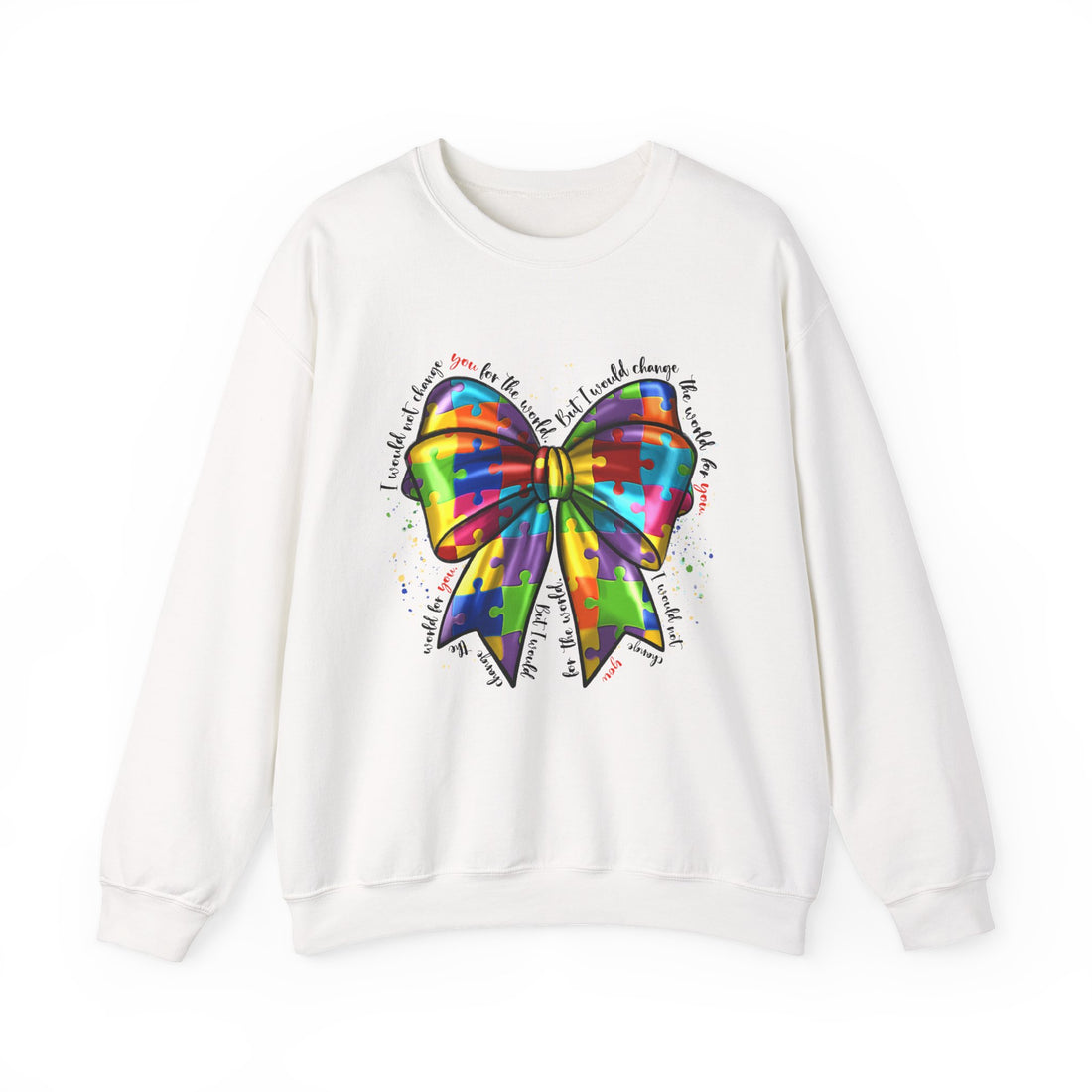 Autism Awareness Rainbow Puzzle Bow Sweatshirt Crewneck