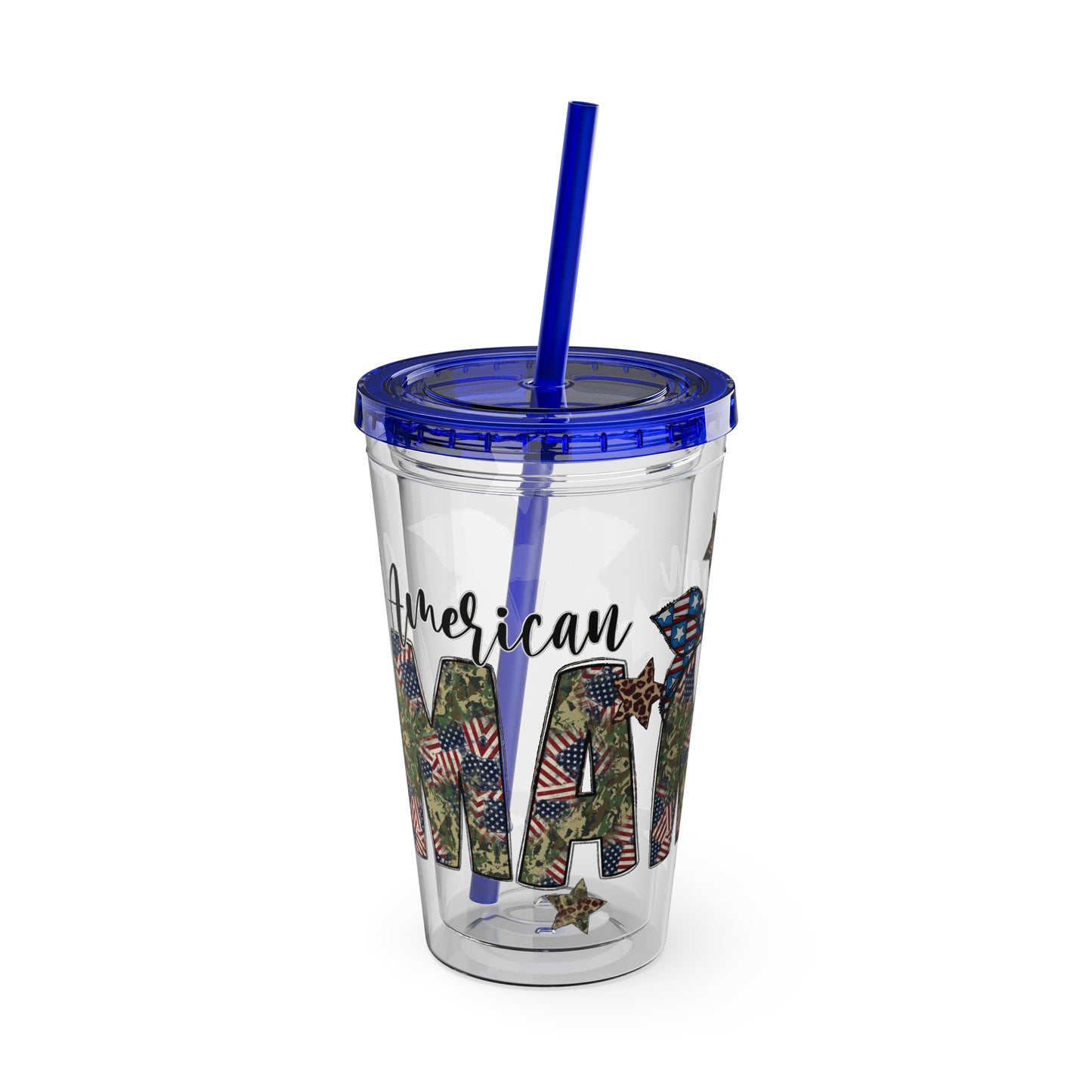 Patriotic Mama 16oz Tumbler with Straw — All American Floral Flag Design