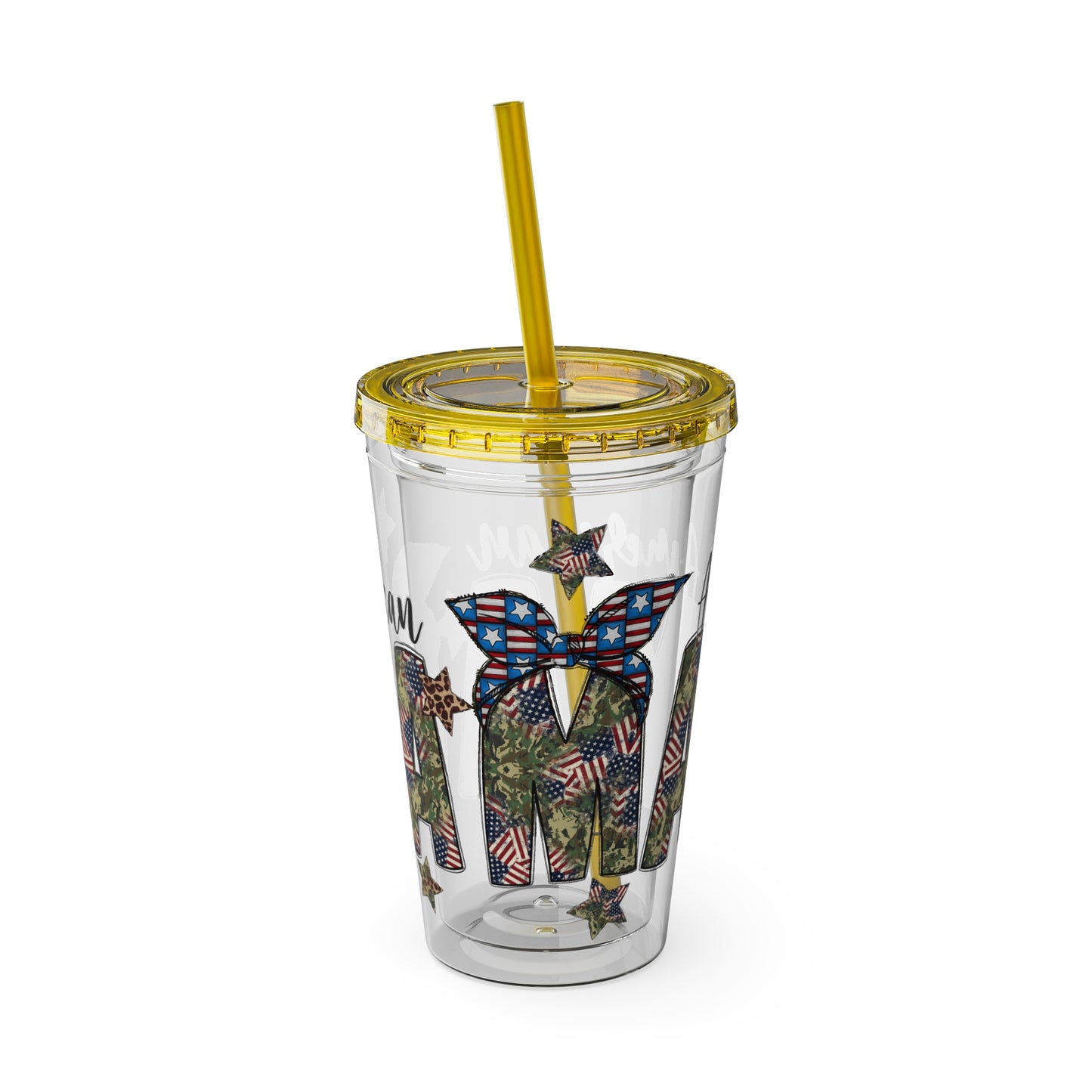 Patriotic Mama 16oz Tumbler with Straw — All American Floral Flag Design