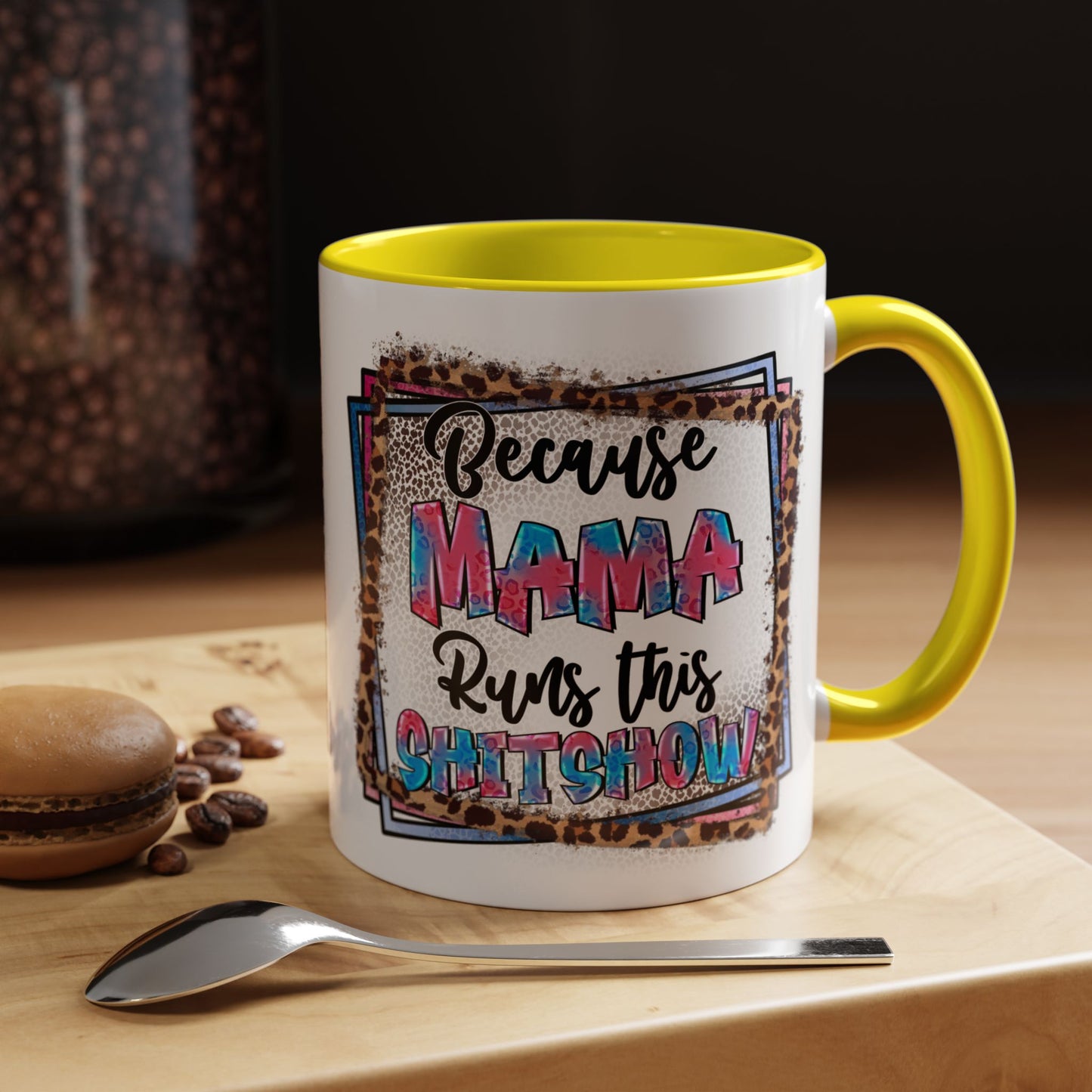 Mama Runs This Shitshow Accent Coffee Mug — Leopard & Watercolor Mom Gift (11/15oz)