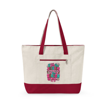 Canvas Tote Bag — Floral 'All You Need Is Love' Zippered Shopper