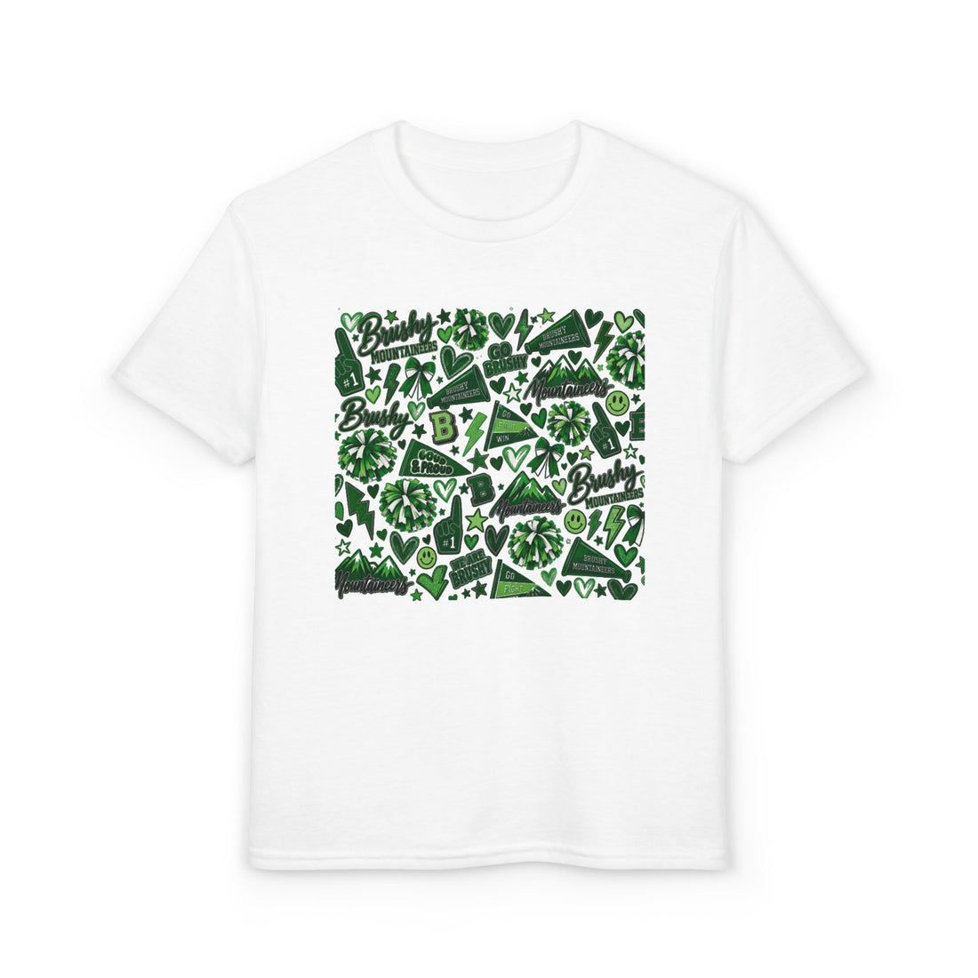 Kids' Green Brushy Mountaineers School Spirit Letter Collage T-Shirt